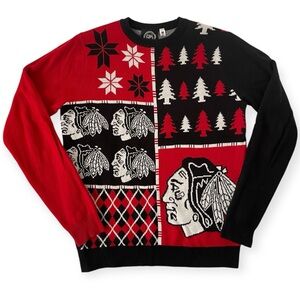Chicago Blackhawks Ugly Sweater NHL Klew Holiday men’s Medium Hockey Festive red